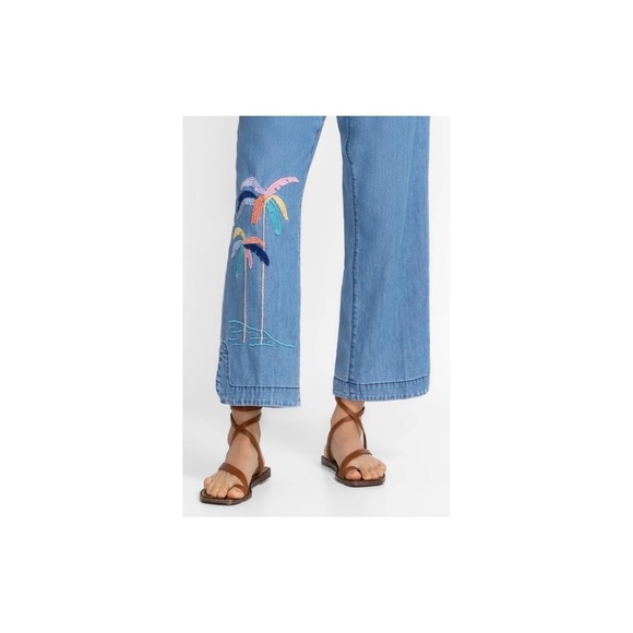 Johnny Was Sarabi Pull On Jean XL Light Blue Embroidered patch pocket palm trees - Picture 8 of 8